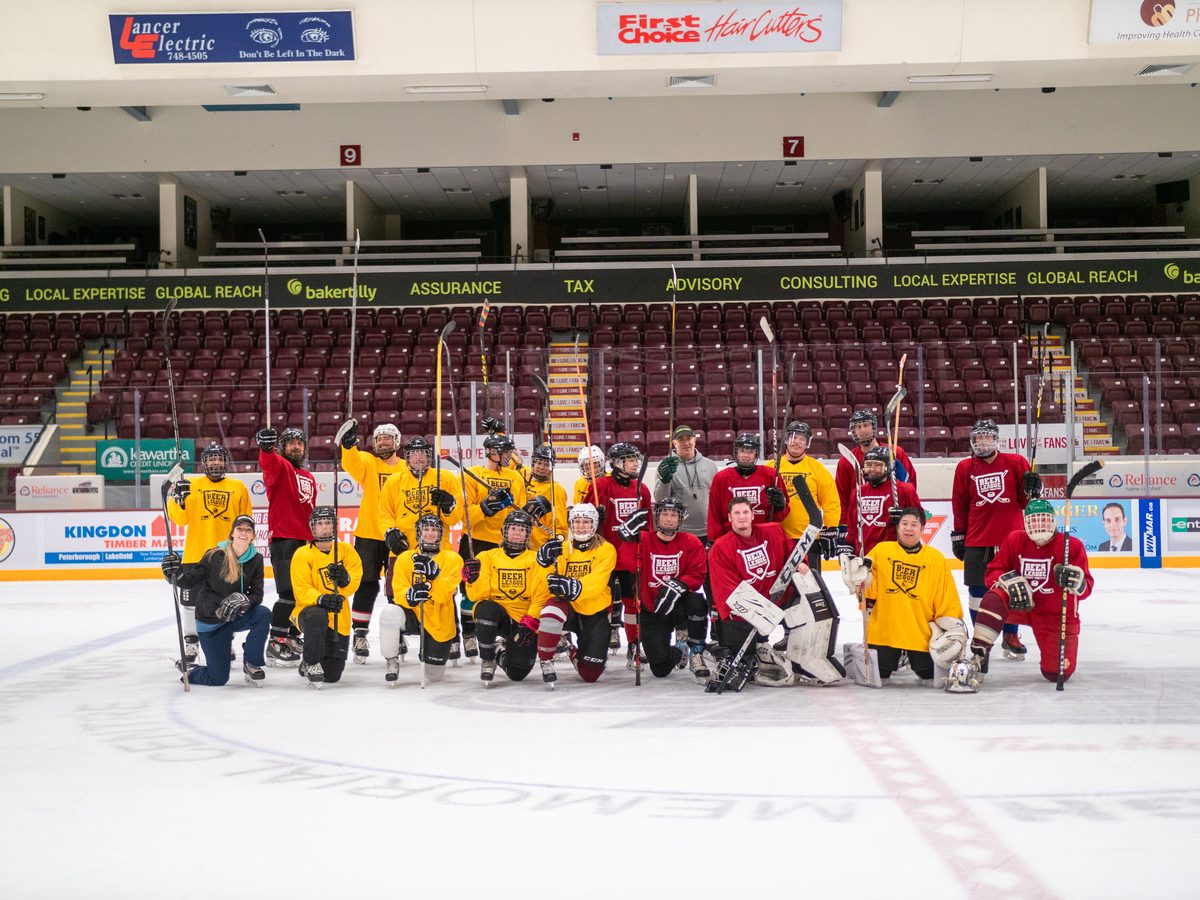 Players on the ice at a Canadian Beer League rink